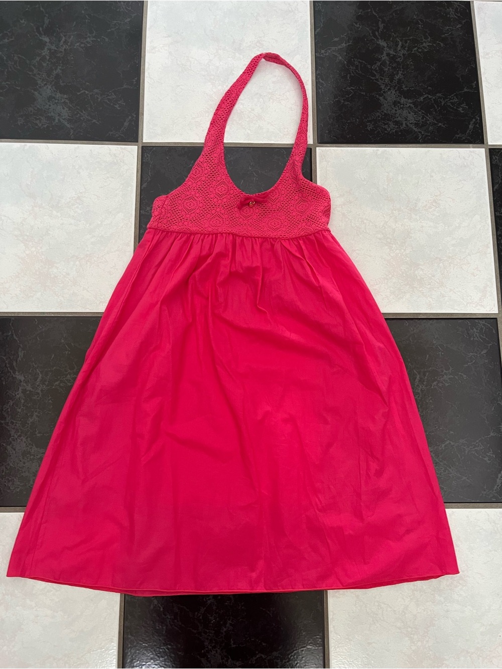 NWT 100% AUTH Dolce & Gabbana Big Girl's Bright Pink Crochet Halter Dress Sz 12